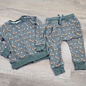 Bums & Roses 18-24m Football Print Sweatshirt Pants Jogging Set Green Boys Girls